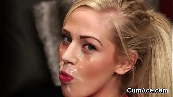 Big Foxy peach gets cumshot on her face eating all the cream new Videos