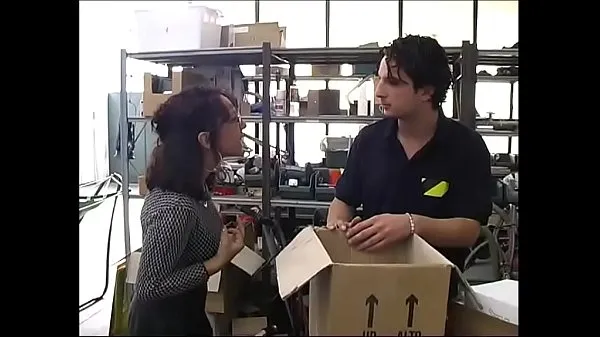 Μεγάλα Sexy secretary in a warehouse by workers νέα βίντεο