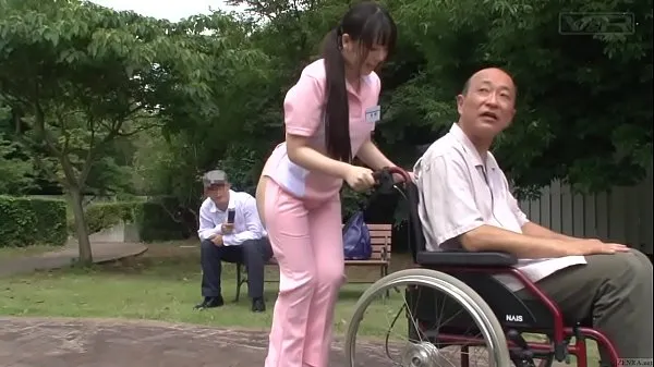 Subtitled bizarre Japanese half naked caregiver outdoors Video baharu besar
