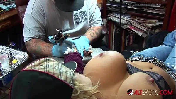 Big Shyla Stylez gets tattooed while playing with her tits new Videos