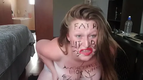 Büyük Big fat worthless pig degrading herself | body writing |hair pulling | self slapping yeni Video