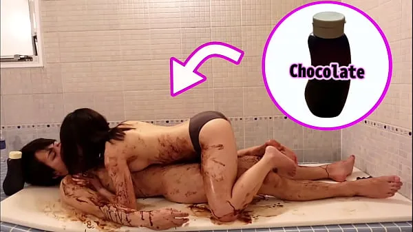 Big Chocolate slick sex in the bathroom on valentine's day - Japanese young couple's real orgasm new Videos