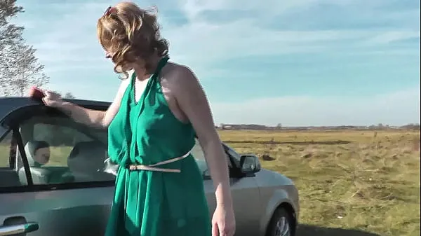 Nagy Milf. Naked sexy outdoor. Outside in nature on river bank beautiful my without panties in stockings high heels washes car. Pretty in auto új videók