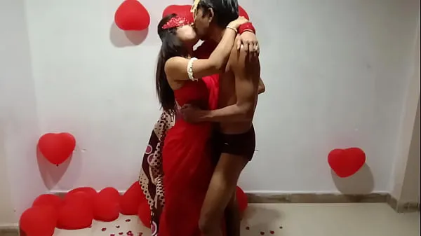 Big Newly Married Indian Wife In Red Sari Celebrating Valentine With Her Desi Husband - Full Hindi Best XXX new Videos