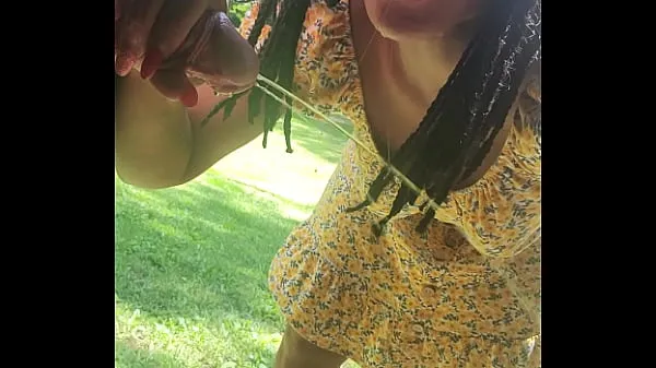 Outside hiding under porch peeing licking my fingers then sucking my masters cock Video mới lớn