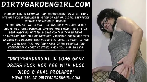 Big Dirtygardengirl in long grey dress fuck her ass with huge dildo & anal prolapse new Videos
