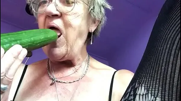 Big Grandma plays with cucumber new Videos