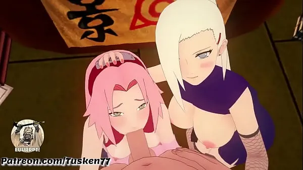 Veľké NARUTO 3D HENTAI: Kunoichi Sluts Ino & Sakura thanking their hero Naruto nové videá