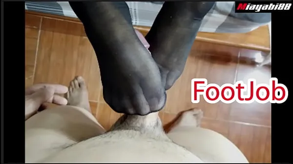 Big Thai couple has foot sex wearing stockings Use your feet to jerk your husband until he cums new Videos