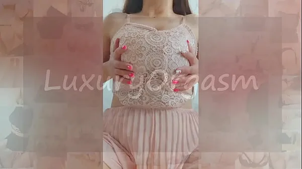 Pretty girl in pink dress and brown hair plays with her big tits - LuxuryOrgasm Video baru yang besar
