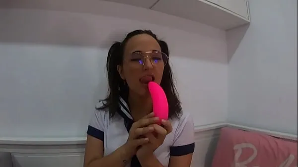 Store Cosplay student girl with glasses pigtail and dildo -CLAUDIA BAVEL nye videoer
